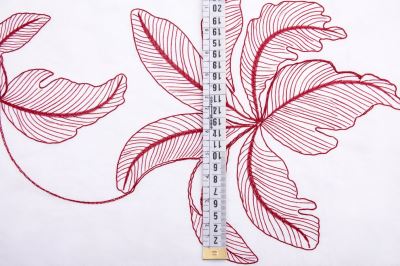 Vyšívaná bavlnená látka v bielej farbe s červenými kvetmi 22735/400 (3)