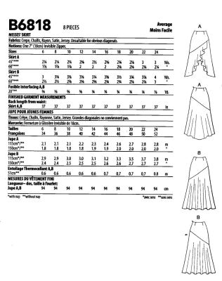 Strih Butterick na sukni vo veľ. 32-40 B6818-A5 (1)