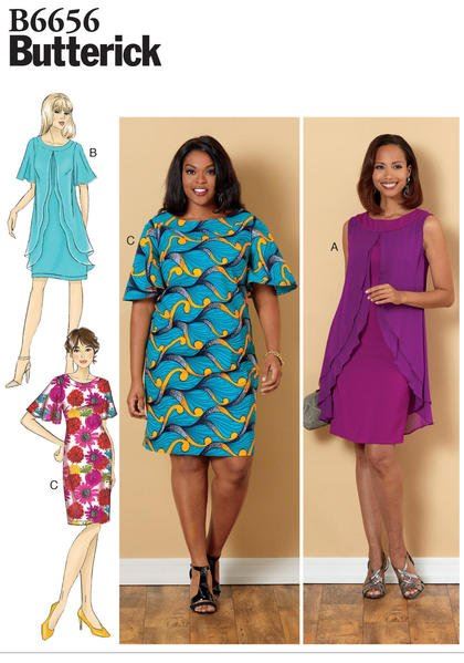 Strih Butterick na dámske šaty ku kolenám vo veľkosti 18W-24W B6656-RR