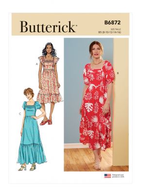 Strih Butterick na šaty vo veľ. 42-50 B6872-F5