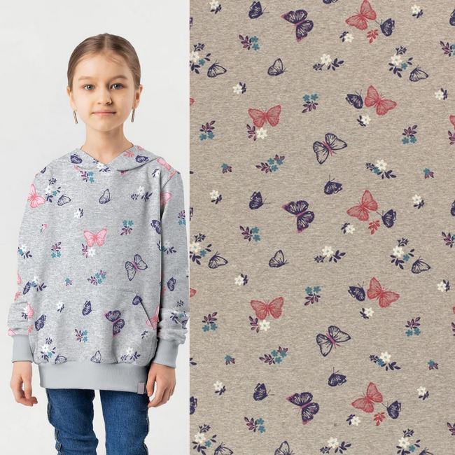 Alpenfleece v šedej farbe s potlačou kvetín 20485/061